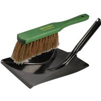 Shoppartners buiten stoffer en blik set - zwart/groen - blik zwart van metaal - veger met kokosharen