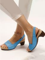 Retro Solid Simple Open Toe Chunky Heel Sandals - thumbnail