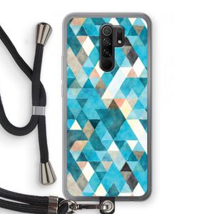 Gekleurde driehoekjes blauw: Xiaomi Redmi 9 Transparant Hoesje met koord