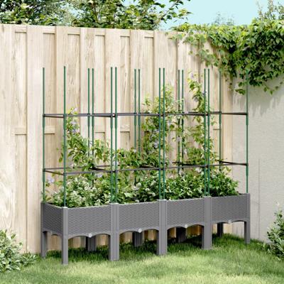 VidaXL Plantenbak met latwerk 160x40x142,5 cm polypropeen lichtgrijs