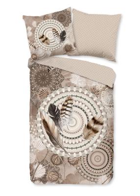 HIP Dekbedovertrek "mandala's en veren" - Taupe - (155x220 cm) - Katoen Flanel HIP Dekbedovertrek "mandala's en veren" - Taupe - (155x220 cm) - Katoen Flanel