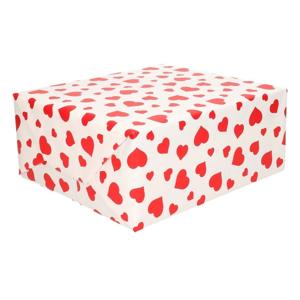 Cadeaupapier - rol - wit met rode hartjes - 200 x 70 cm - 80 grams - inpakpapier