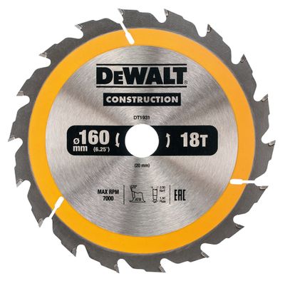 DeWalt Accessoires Cirkelzaagblad 160x20x18t, positief 20°, kerf 2,5mm - DT1931-QZ