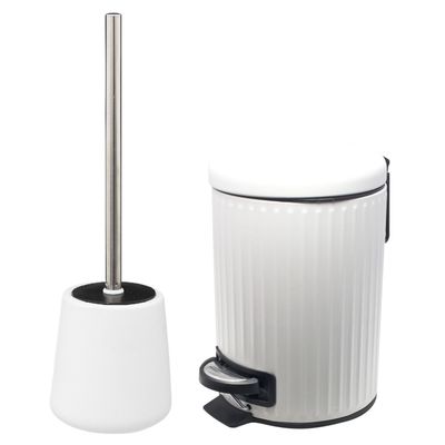 Badkamer/toilet accessoires - WC-borstel en pedaalemmer - metaal - wit