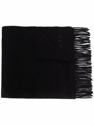 A.P.C. écharpe en laine à logo brodé - Noir