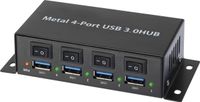 Renkforce RF-3955362 USB 3.2 Gen 1-hub 4 poorten Met metalen behuizing, Individueel schakelbaar, Voor wandmontage Zwart - thumbnail