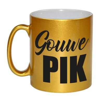 Gouwe pik cadeau koffiemok - drink beker - 330 ml - goudkleurig