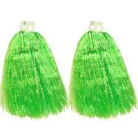 2x Stuks cheerball/pompom groen met ringgreep 33 cm