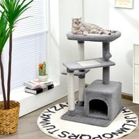 85 cm Krabpaal met Kattennest en Sisalpalen Klimrek voor Katten met 4 Niveaus Hangende Bal en Zitstok Grijs 85 cm Krabpaal met Kattennest en Sisalpalen Klimrek voor Katten met 4 Niveaus Hangende Bal en Zitstok Grijs