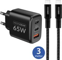 MOJOGEAR CHARGE+ 65W snellader met USB-C naar USB-C kabel 3 meter | Geschikt voor Samsung/iPhone 15/16