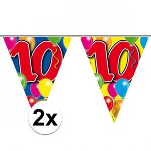 2x Leeftijd versiering vlaggenlijnen 10 jaar 10 meter