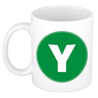 Mok / beker met de letter Y groene bedrukking voor het maken van een naam / woord of team Mok / beker met de letter Y groene bedrukking voor het maken van een naam / woord of team