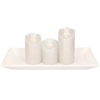 Houten kaarsenonderbord/plateau wit rechthoekig met LED kaarsen set 3 stuks zilver - Kaarsenplateaus - thumbnail