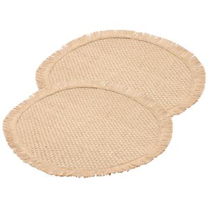 Placemats - 2x - D38 cm - gevlochten - beige - bohemian style