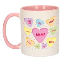 Moederdag cadeau koffiemok - hartjes snoepjes - roze - mok met tekst - verjaardag - mama/moeder   -