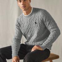 Bon&Bon Jersey de Manga Larga para Hombre en Lana Peinada Verde Gris / L