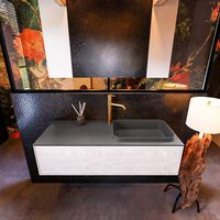 Badkamermeubelset Mondiaz Erin 120 cm met 1 Lade met RIDGE Wastafel Rechts Dark grey met 1 kraangat Greeploos Mat Underlayment