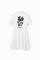 Korte skaterjurk met plant - WHITE - M