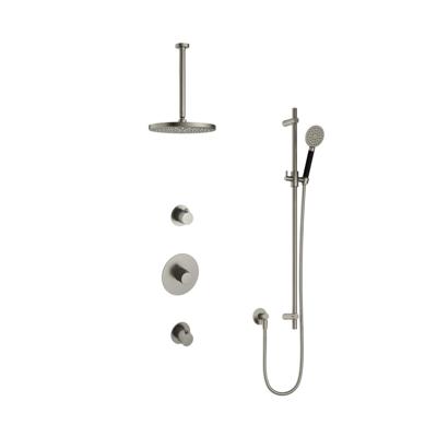 Hotbath Cobber - Inbouw Regendoucheset - Geborsteld Nikkel - 2 Stopkranen - Thermostatisch - Plafondbuis 30 cm - Hoofddouche 300 mm - Ronde Handdouche 3 Standen - Glijstang 900 mm - Waterbesparend