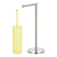 Badkamer accessoires set - WC-borstel/toilet rollen houder - metaal/porselein - geel