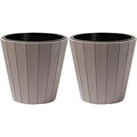 Plantenpot/bloempot Wood Style - 2x - buiten/binnen - kunststof - beige - D35 x H32 cm - thumbnail