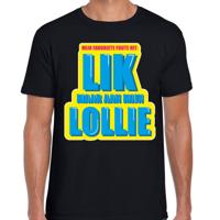 Foute party T-shirt heren - zwart - Lik maar aan mijn lollie - carnaval / themafeest