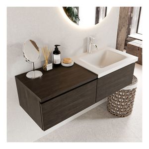 Mondiaz Bukla 120cm badmeubel met module 60 dark brown 2 lades met wastafel rechts 1 kraangat kleur talc