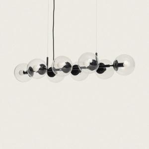 Hanglamp eettafel zwart met 8 glazen kappen E14 fitting &apos;Mercier&apos;