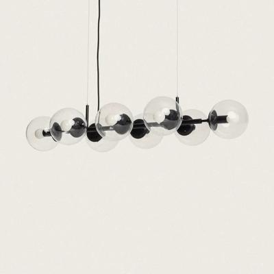 Hanglamp eettafel zwart met 8 glazen kappen E14 fitting &apos;Mercier&apos;