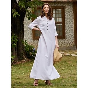 Dames Witte jurk Lange jurk maxi-jurk nappi Splitsen Afspraakje Streetwear Maxi Strakke ronde hals Lange mouw Wit Kleur