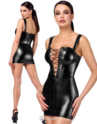 * NOIR handmade Vixen Lace-Up wetlook Mini jurk, F363