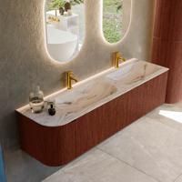 Badmeubel Mondiaz Kurve-Dlux | 165 cm | Meubelkleur Ruby | Wastafelkleur Nata | Solid surface | Dubbel / Rechts spoelbak | 2 kraangaten