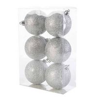 12x Kunststof kerstballen glitter zilver 8 cm kerstboom versiering/decoratie - Kerstbal