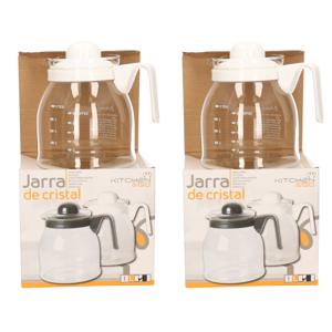 Gerimport Thee/koffie pot - 2x stuks - witte deksel en handvat - 1 liter