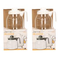 Gerimport Thee/koffie pot - 2x stuks - witte deksel en handvat - 1 liter