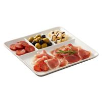 Excellent Houseware Hapjes / Tapas serveerschaal - poselein - wit - 25 cm - met vakken - vierkant