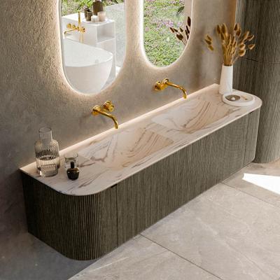 Badmeubel Mondiaz Kurve-Dlux | 170 cm | Meubelkleur Shadow | Wastafelkleur Nata | Solid surface | Wasbak beide zijden spoelbak | Zonder kraangat(en)