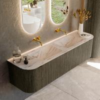Badmeubel Mondiaz Kurve-Dlux | 170 cm | Meubelkleur Shadow | Wastafelkleur Nata | Solid surface | Wasbak beide zijden spoelbak | Zonder kraangat(en)