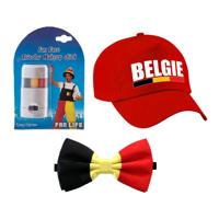 Belgie supporters set - baseballcap rood - met vlag schminkstift - strikje - volwassenen - landen