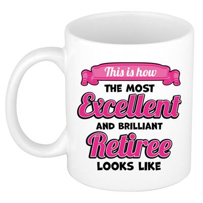 Cadeau koffie/thee mok - excellent gepensioneerde - wit - keramiek - 300 ml