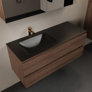 MONDIAZ AIVY 120cm badmeubel Mocha, wastafel Urban solid surface links 1 kraangat met spiegelkast (AI-351631URBAN-SI - AI-M120MOLI - AI-C120MOMI)