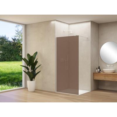 Van Rijn Products ST01 vaste wand - 118x200cm - brons rookglas - - dikte 8mm - stabilisatiestang - muurprofiel - Wit ST01500120BRWTM