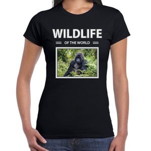 Gorilla aap t-shirt met dieren foto wildlife of the world zwart voor dames