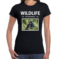 Gorilla aap t-shirt met dieren foto wildlife of the world zwart voor dames - thumbnail