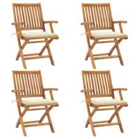 Tuinstoelen 4 st inklapbaar met kussens massief teakhout