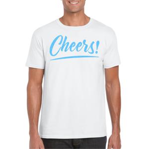 Verkleed T-shirt voor heren - cheers - wit - blauwe glitter - carnaval/themafeest