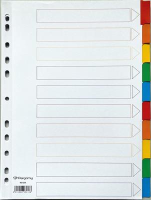 Pergamy tabbladen met indexblad, ft A4, 11-gaatsperforatie, geassorteerde kleuren, 10 tabs