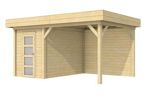 Blokhut Kiekendief 200x300 cm + luifel 400 cm- Plat dak- Onbehandeld vurenhout- Woodvision