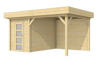 Blokhut Kiekendief 200x300 cm + luifel 400 cm- Plat dak- Onbehandeld vurenhout- Woodvision