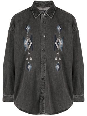 FIVE CM chemise en jean à broderies - Gris